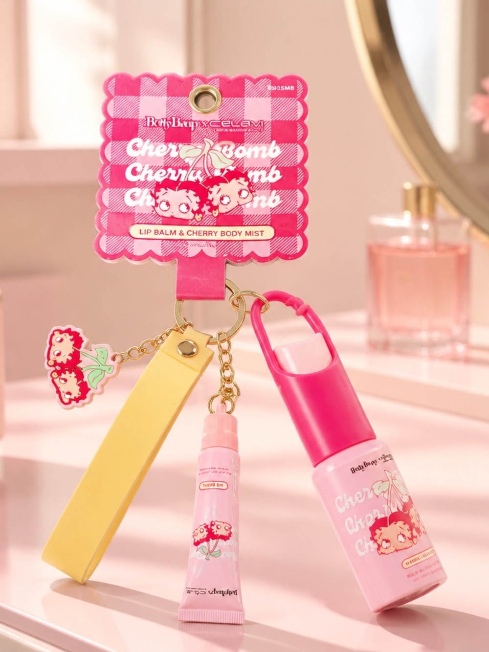 Betty Boop x Célavi Cherry Bomb Lip Balm & Body Mist Keychain Set
